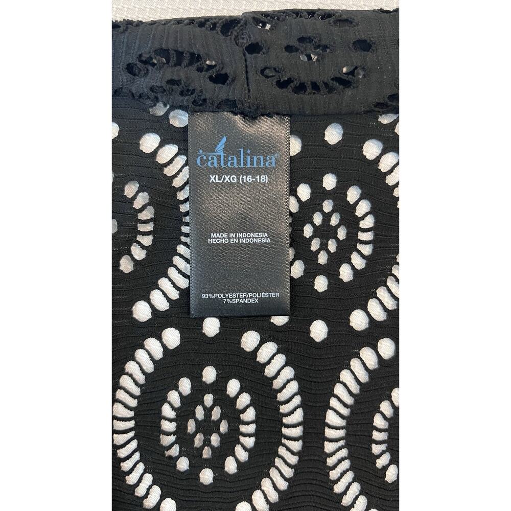 CATALINA (XL) Black Open Lace Swimsuit Beach-Pool-Cover Up-Tie-Knit Kimono-Sheer - Picture 12 of 16